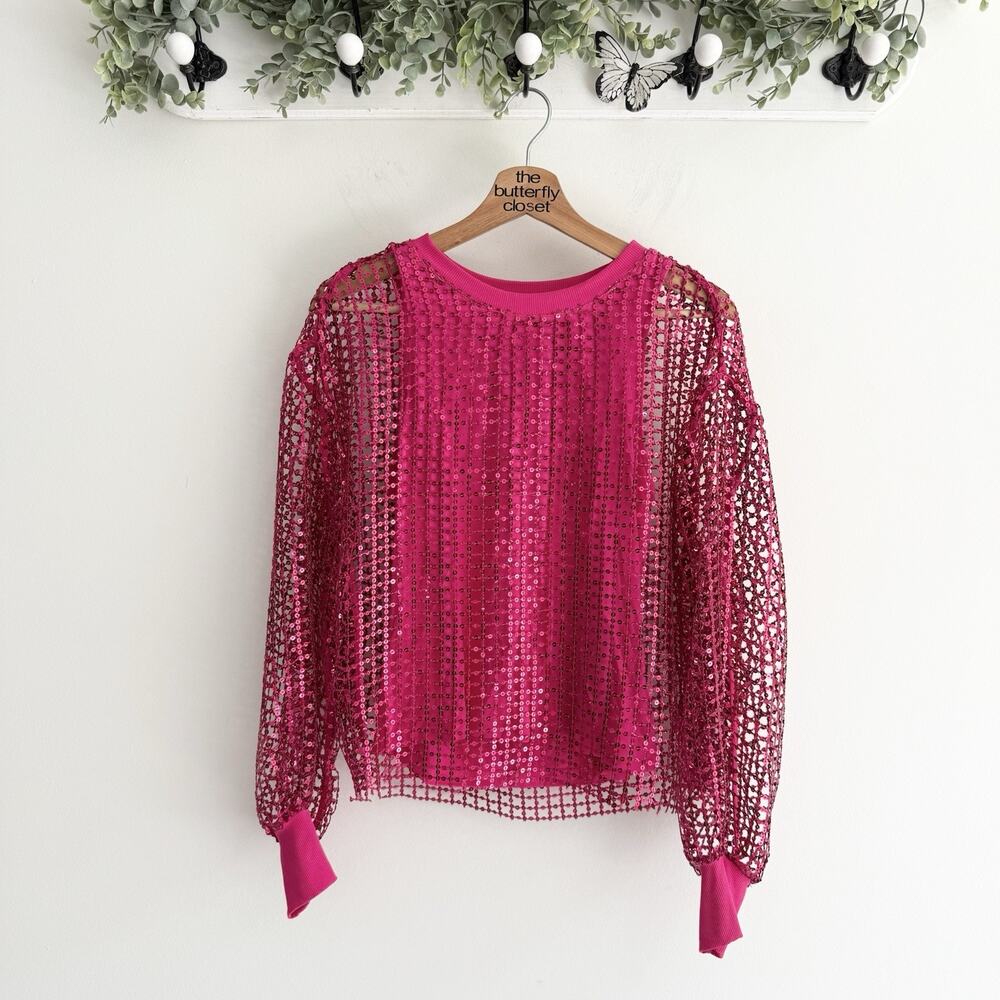 Anthropologie Pilcro Pink Sequined Net Top with Matching Tank Top Size XS G7006